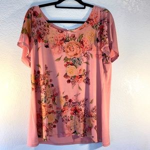 Brittany Black Dusty Pink Floral Short-Sleeve Blouse. Good used condition.